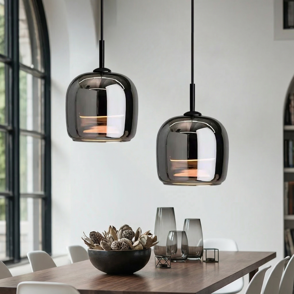 LumenGlow Smoky Gray Glass Kitchen Pendant Light Fixture