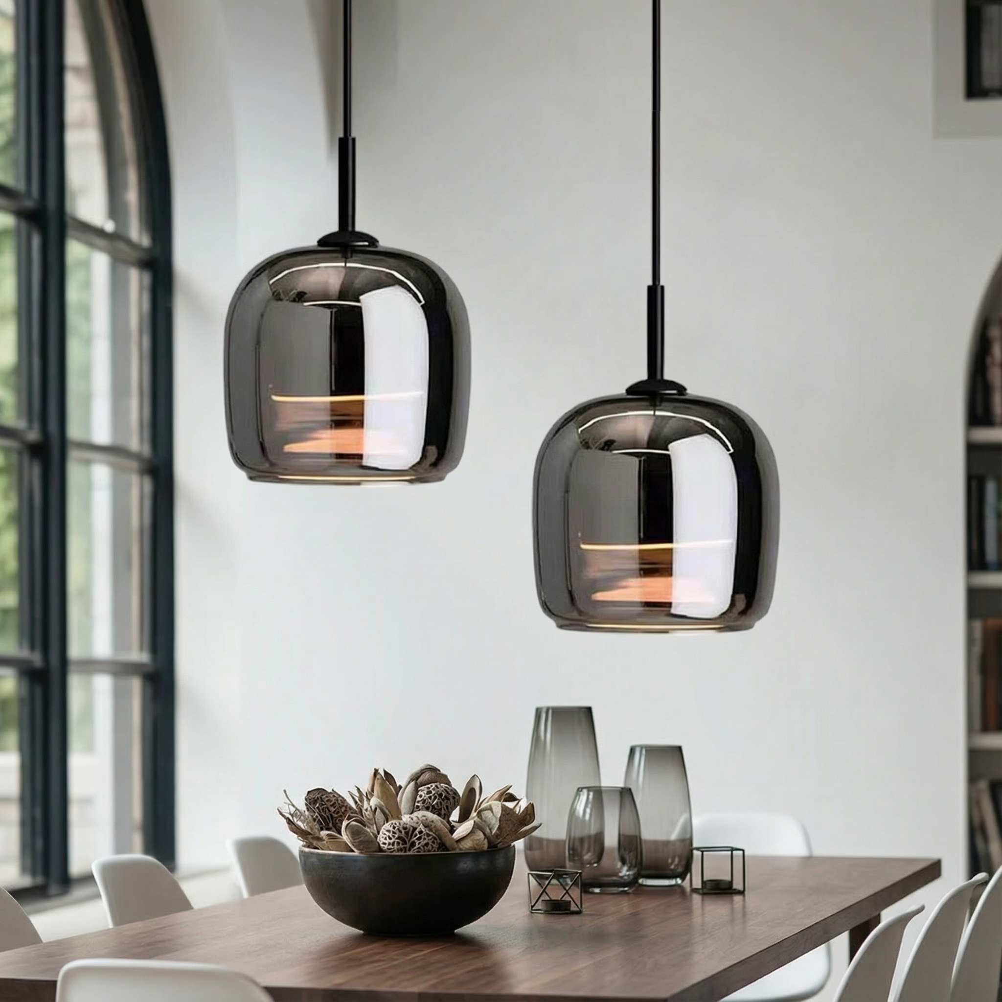LumenGlow Smoky Gray Glass Kitchen Pendant Light Fixture