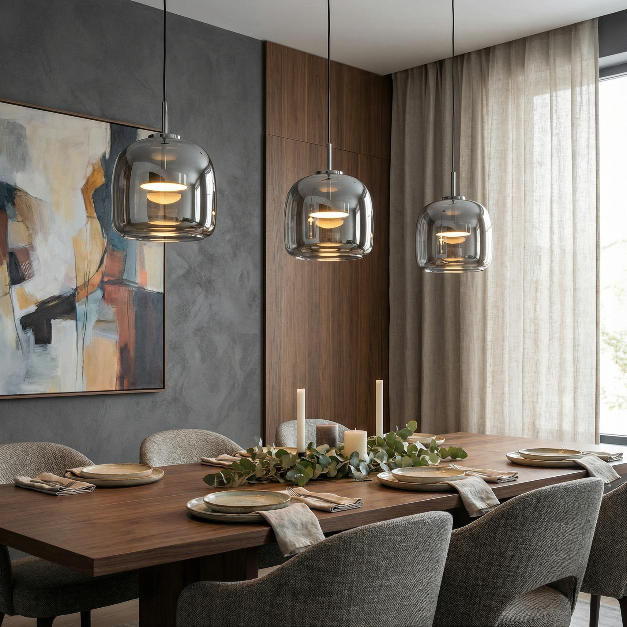 LumenGlow Smoky Gray Glass Kitchen Pendant Light Fixture