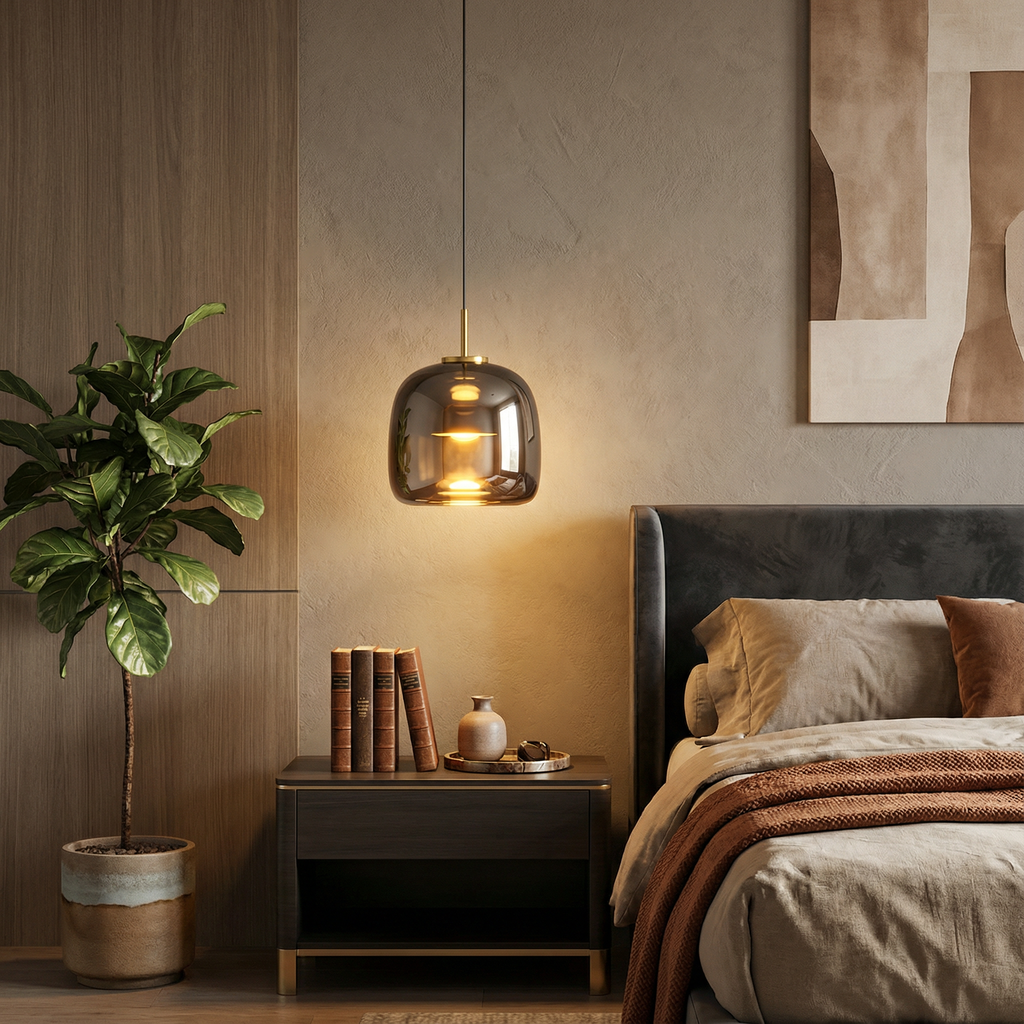 LumenGlow Smoky Gray Glass Kitchen Pendant Light Fixture