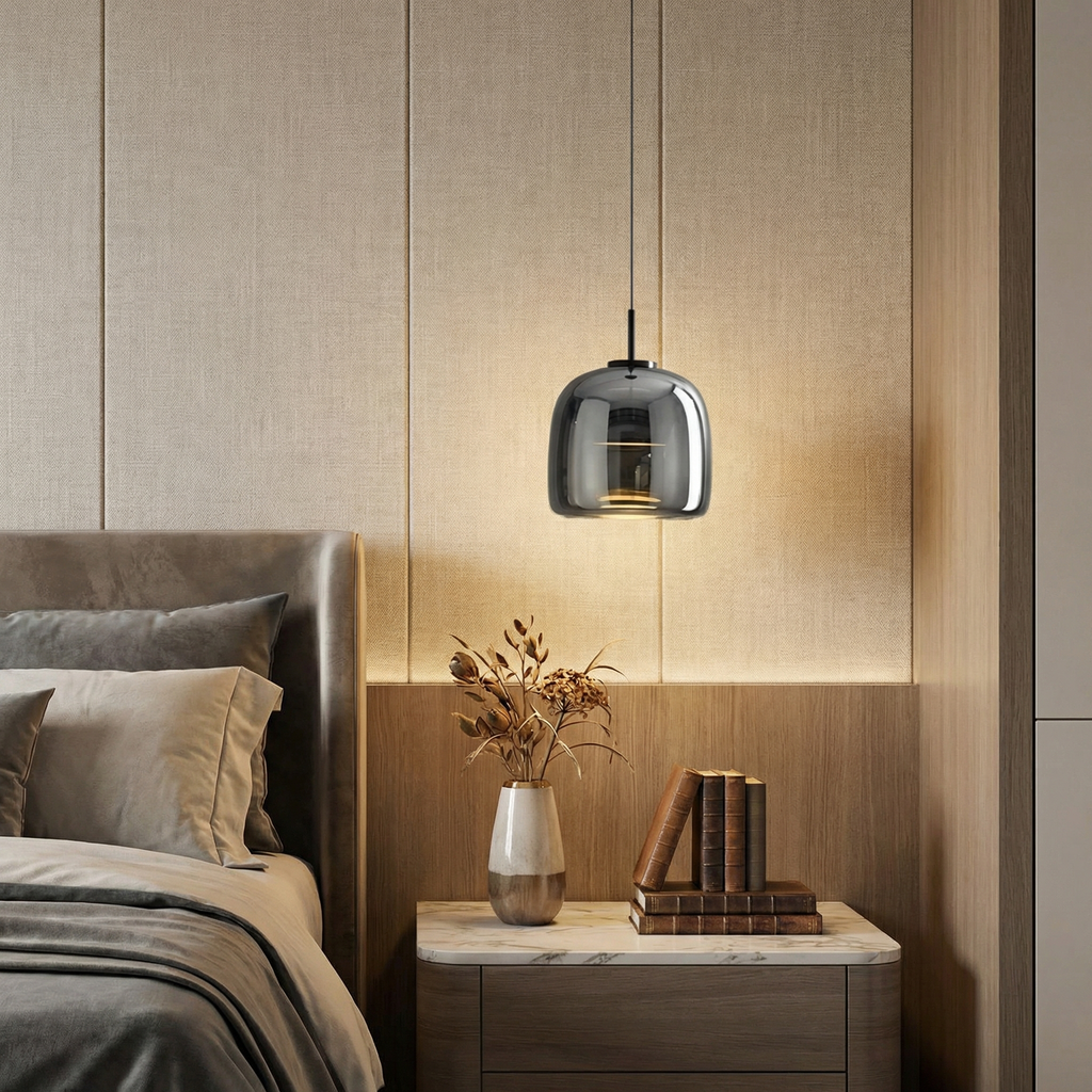 LumenGlow Smoky Gray Glass Kitchen Pendant Light Fixture