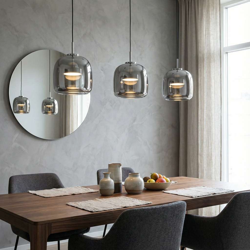 LumenGlow Smoky Gray Glass Kitchen Pendant Light Fixture
