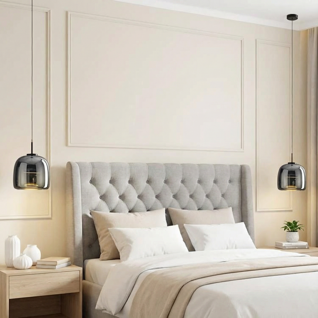 LumenGlow Smoky Gray Glass Kitchen Pendant Light Fixture