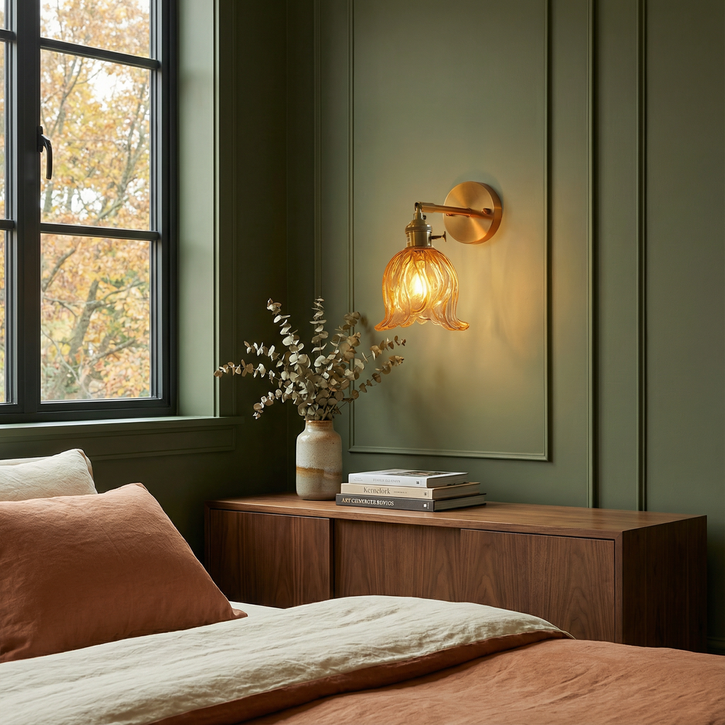 PetalAura Glass Wall Light With Soft LED Glow Modern Sconce For Cozy Ambiance