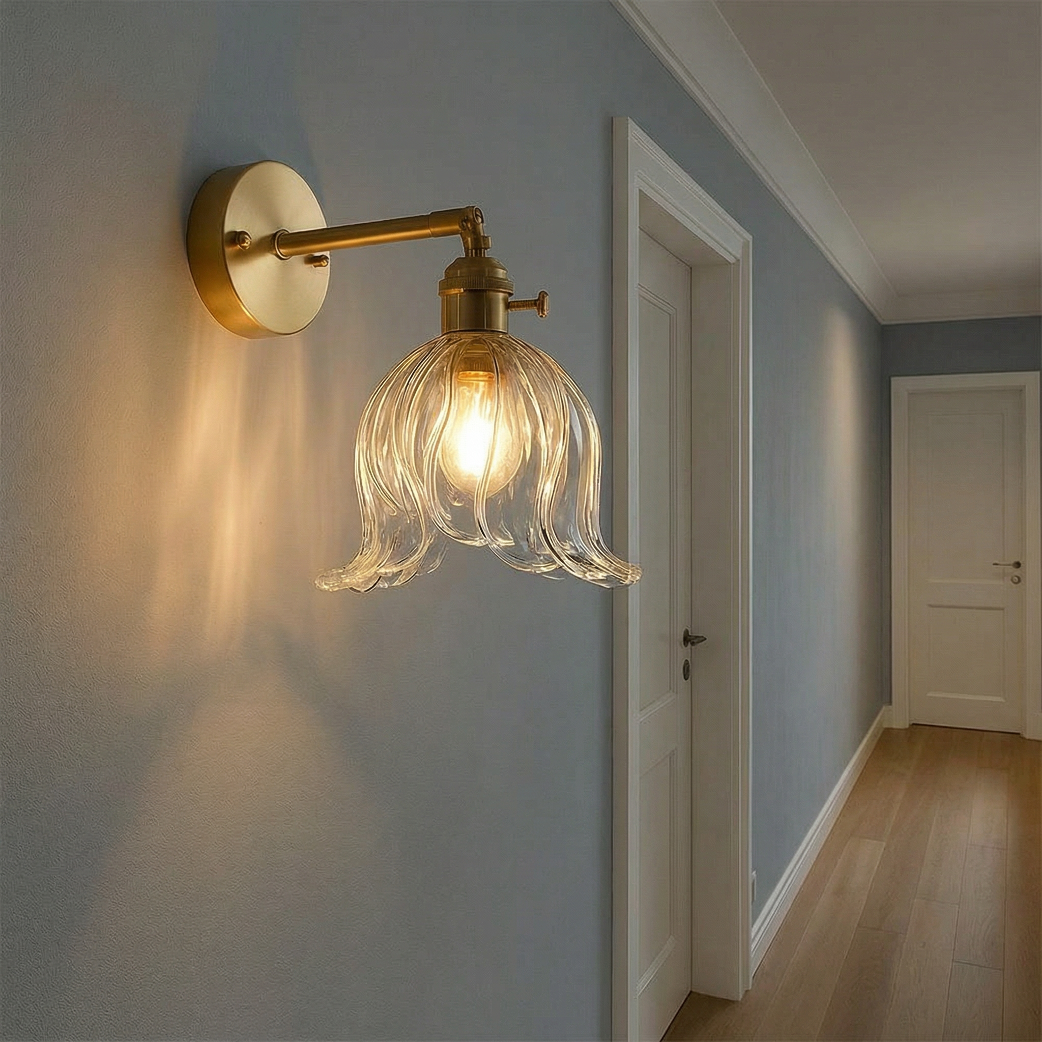 PetalAura Glass Wall Light With Soft LED Glow Modern Sconce For Cozy Ambiance