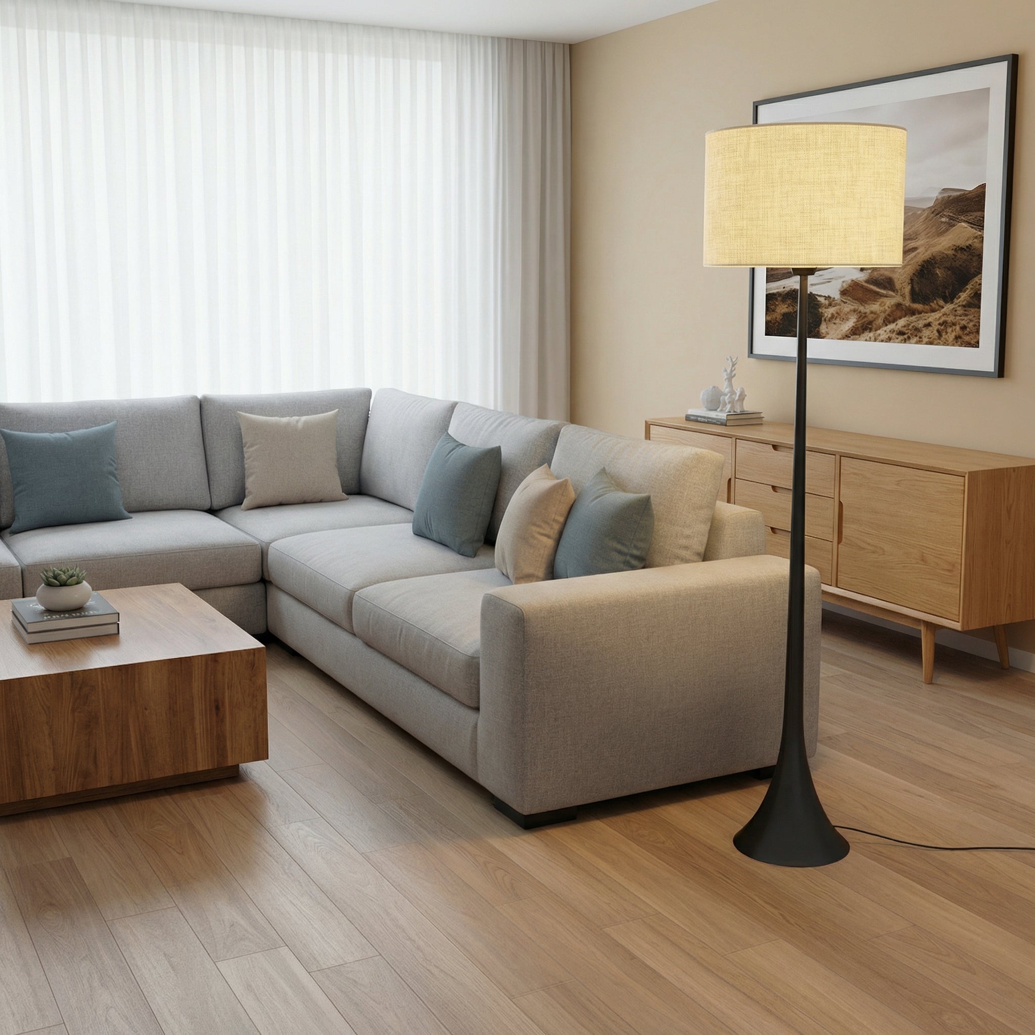 Elegant Silk Floor Lamp For Modern Living With LED Compatibility For Warm Ambiance